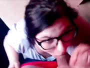 Nerdy gf deepthroat and facial