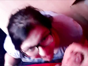 Nerdy gf deepthroat and facial
