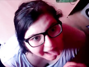 Nerdy gf deepthroat and facial
