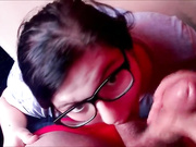 Nerdy gf deepthroat and facial