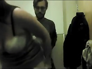 Fucking his girl in a public bathroom