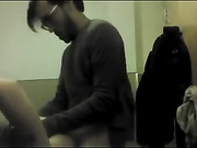 Fucking his girl in a public bathroom