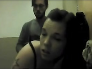 Fucking his girl in a public bathroom