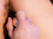 Toying her hairy twat