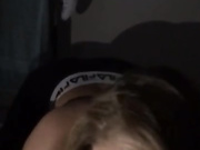 Blonde GF eats his hard dick