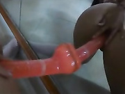 Horny girl cuming on her toy