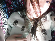 Cute girl flashes small tits