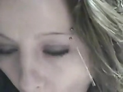 Small tits blonde gives blowjob to a big cock