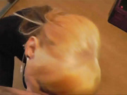 Blonde blows and takes cumshot on her big tits