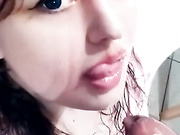 Big blue eyes girl taking a facial for the first time