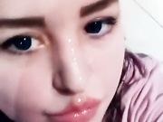 Big blue eyes girl taking a facial for the first time