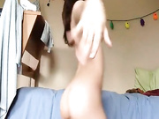 Nerdy skinny girlfriend dances naked for my birthday